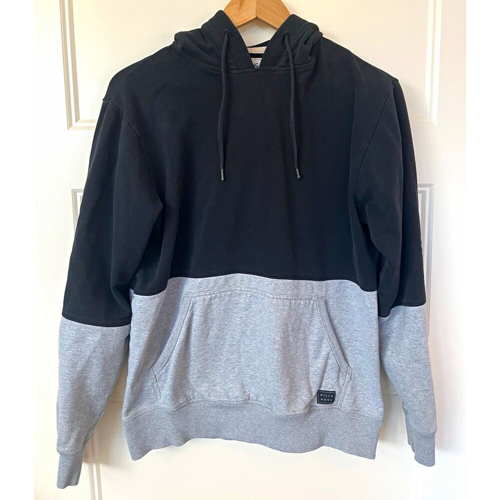 Billabong Mens S Black Gray Colorblock Pullover Hoodie Fleece Cotton Blend Logo